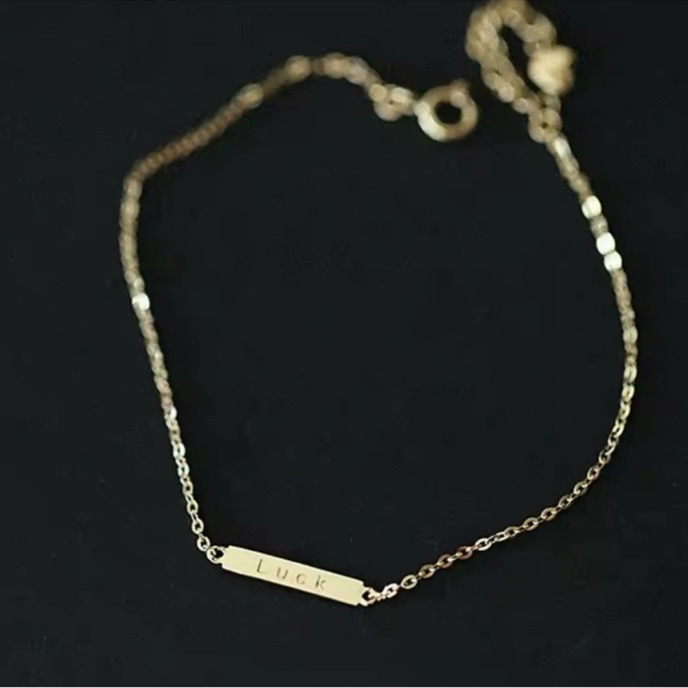 18k Yellow Gold Plated Sterling Silver
"LUCK" Engraved Dainty Thin Bracelet! - Picture 3 of 5